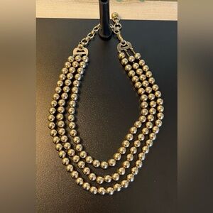 Monet Elegant Vintage Gold TonMetal Beaded 3-Strand Necklace